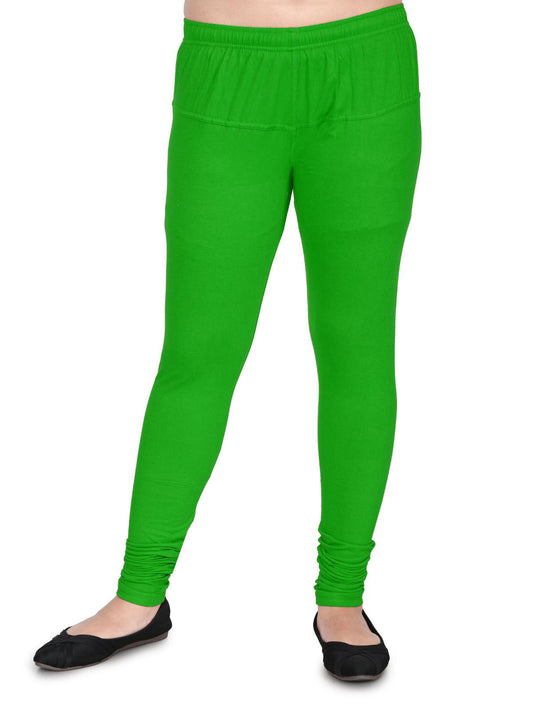 UZON Full Length Pure Cotton Lycra Leggings, Solid Green Color
