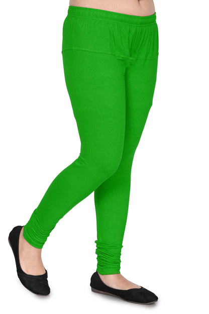 UZON Full Length Pure Cotton Lycra Leggings, Solid Green Color