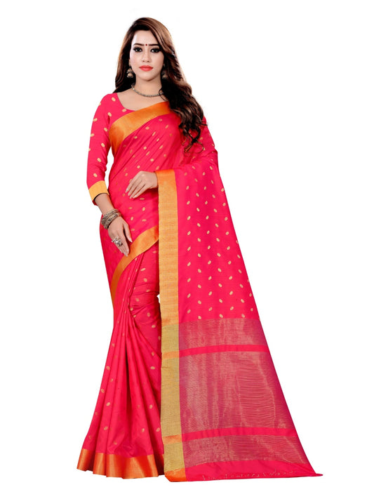 Generic Women's Art Silk Saree With Blouse (Pink, 5-6 Mtrs)
