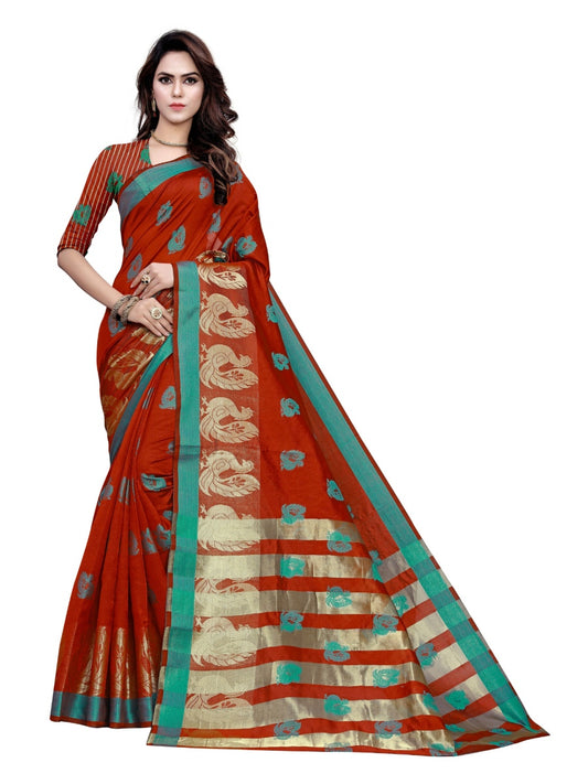 Generic Women's Art Silk, Jacqaurd Saree With Blouse (Red, 5-6 Mtrs)