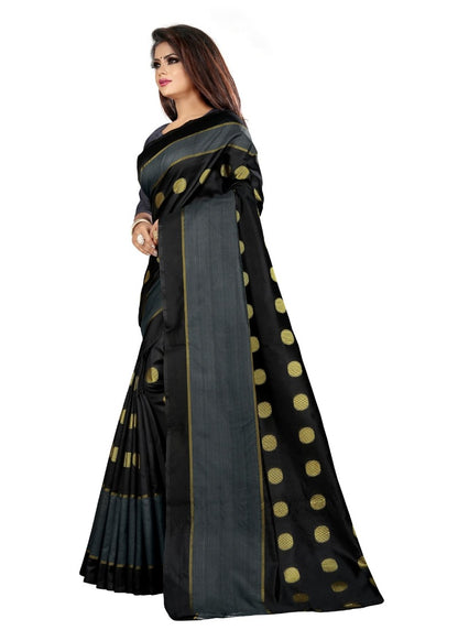Generic Women's Art Silk Saree with Blouse (Black,5-6 mtrs)