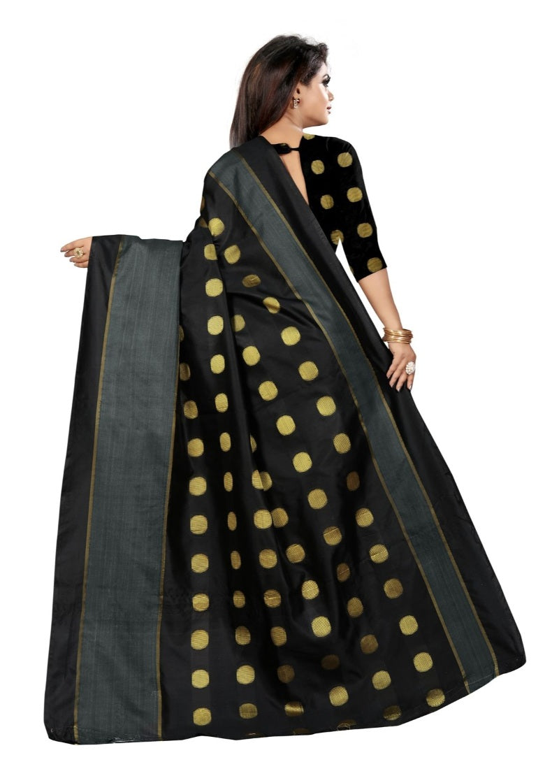Generic Women's Art Silk Saree with Blouse (Black,5-6 mtrs)