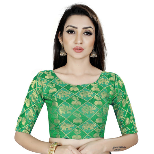 Generic Women's Brocade, Inner-Cotton Full Stitched Padded Blouse (Green)