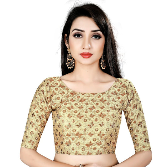 Generic Women's Brocade, Inner-Cotton Full Stitched Padded Blouse (Chiku cofee)