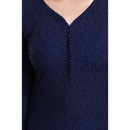Women's Rayon Embroidered Straight Kurti-Navy Blue
