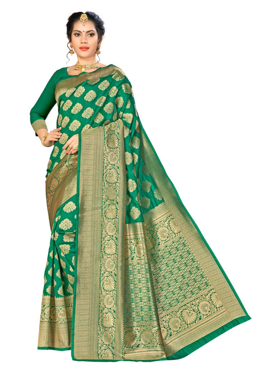 Generic Women's Banarasi Silk Saree (Green, 5-6mtrs)