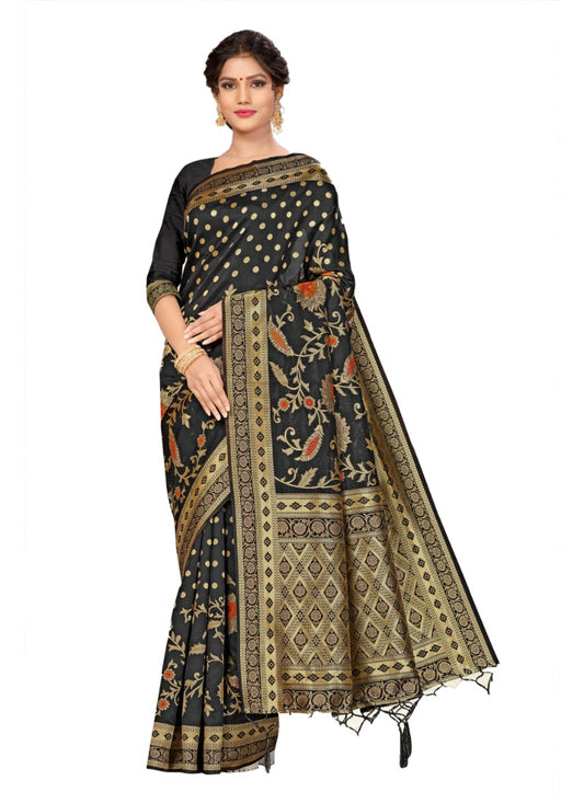 Generic Women's Banarasi Silk Saree (Black, 5-6mtrs)
