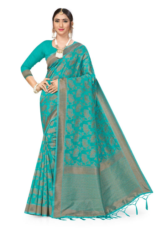 Generic Women's Banarasi (Spun Cotton) Saree (Firoji,5-6 Mtrs)