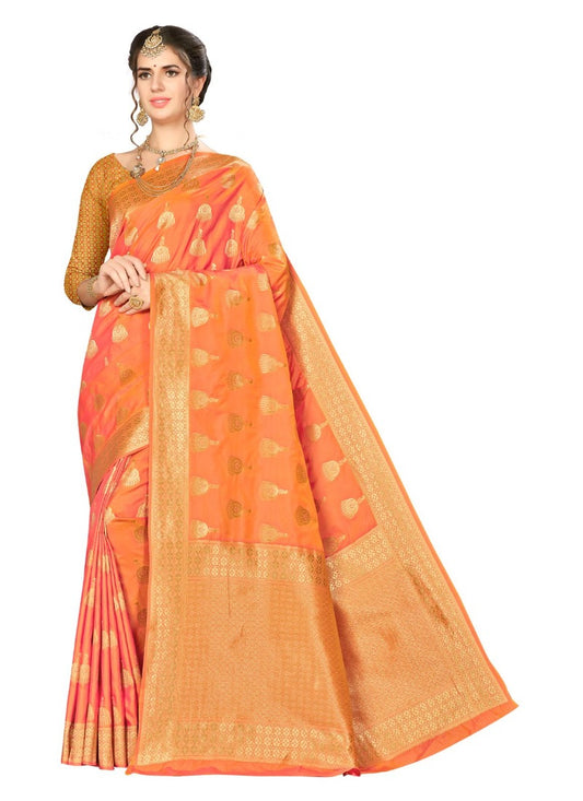 Generic Women's Banarasi Silk Saree (Dirty Orange,5-6 Mtrs)