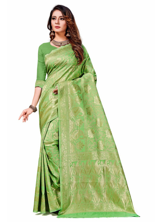 Generic Women's Banarasi Silk Saree (Light Green,5-6 Mtrs)