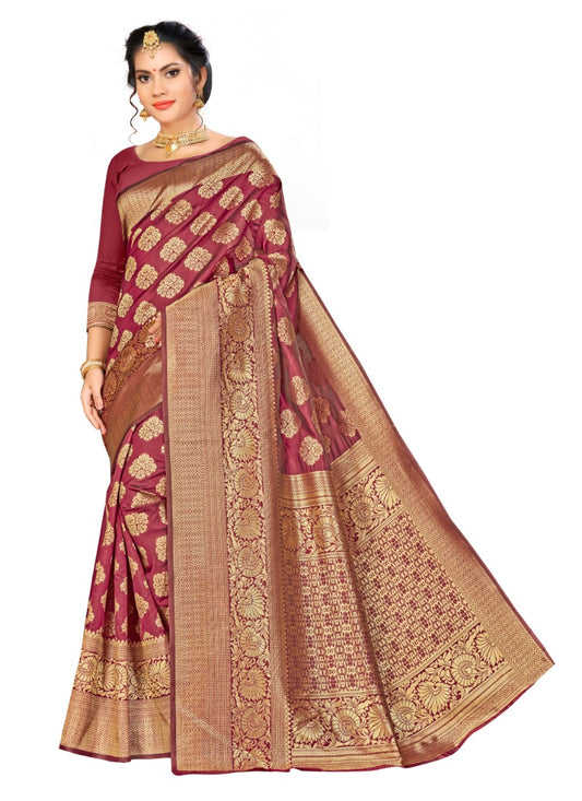 Generic Women's Banarasi Silk Saree (Maroon,5-6 Mtrs)