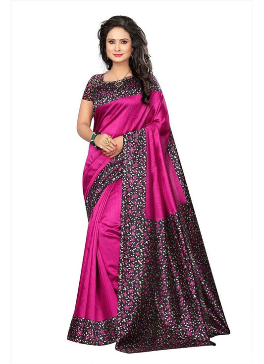 Generic Women's Art Silk Saree With Blouse (Pink, 5-6mtrs)