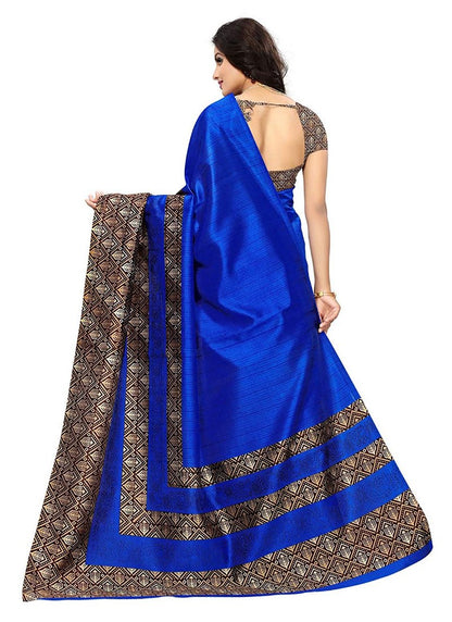 Generic Women's Art Silk Saree With Blouse (Blue, 5-6mtrs)