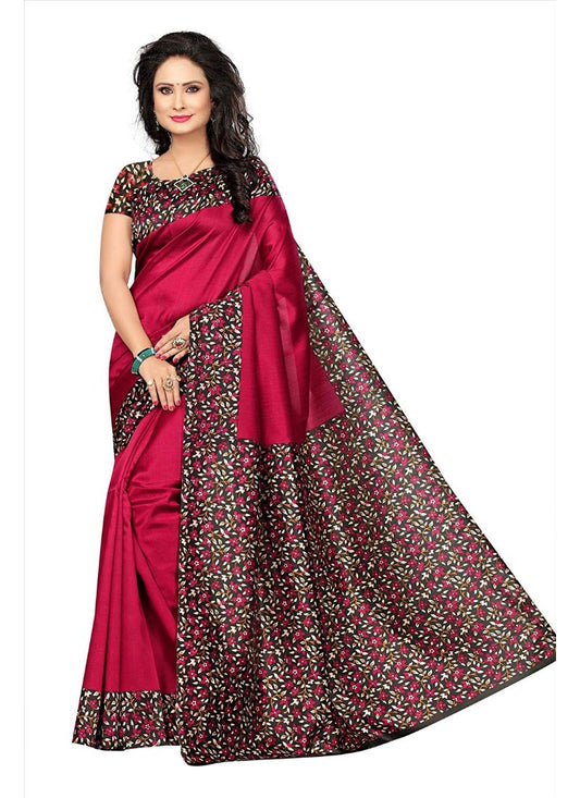 Generic Women's Art Silk Saree With Blouse (Red, 5-6mtrs)