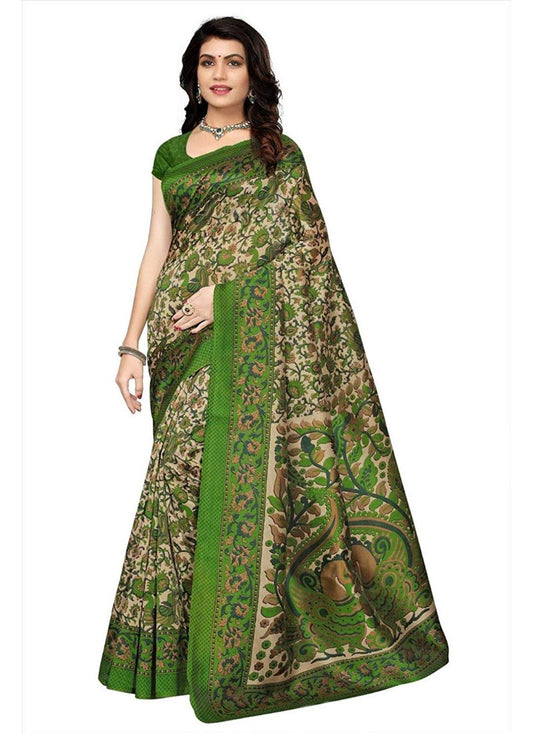 Generic Women's Art Silk Saree With Blouse (Green, 5-6mtrs)