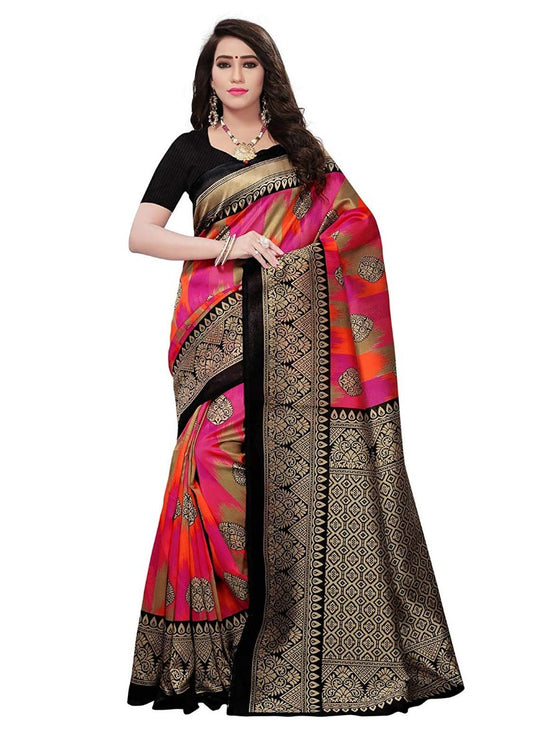 Generic Women's Art Silk Saree With Blouse (Multicolor, 5-6mtrs)