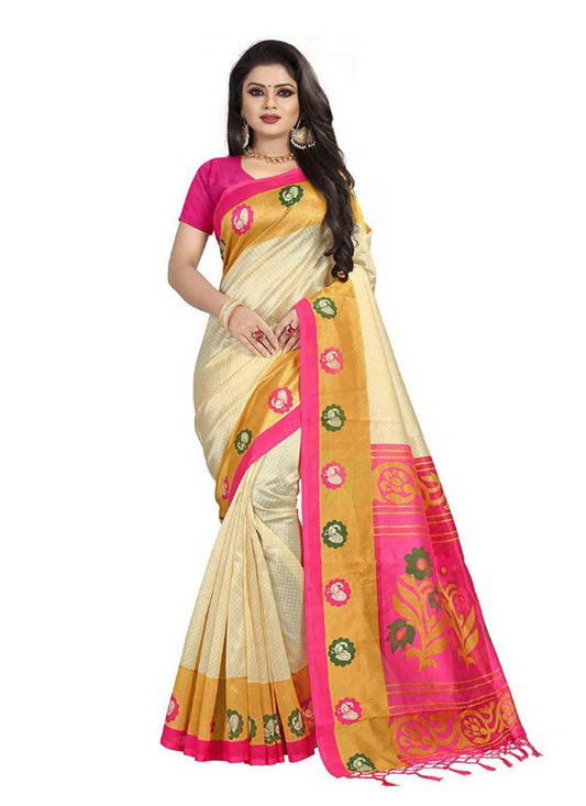 Generic Women's Art Silk Saree With Blouse (Multicolor, 5-6mtrs)