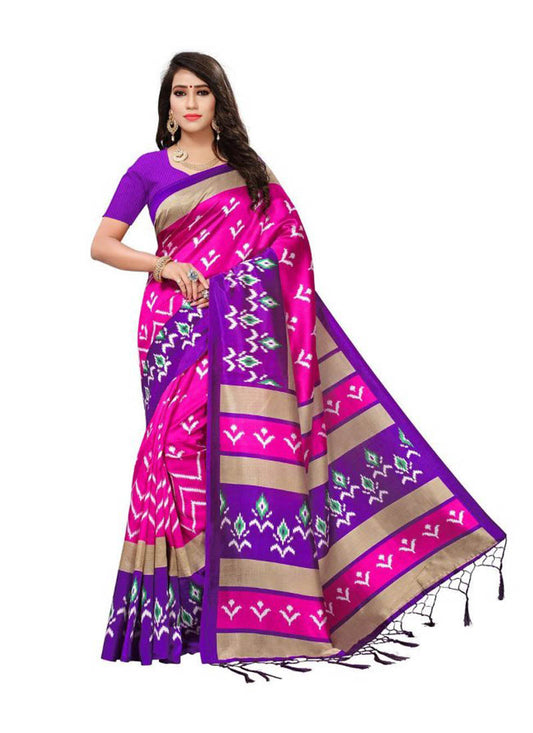 Generic Women's Art Silk Saree With Blouse (Pink, 5-6mtrs)