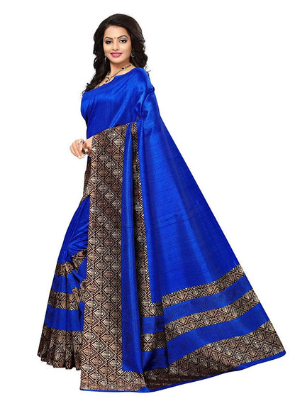 Generic Women's Art Silk Saree With Blouse (Blue, 5-6mtrs)