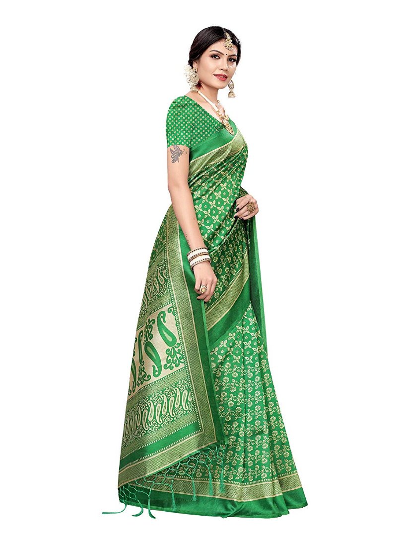 Generic Women's Art Silk Saree With Blouse (Green, 5-6mtrs)