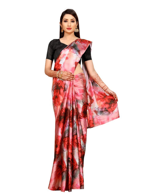 Generic Women's Soft Japan Satin Saree With Blouse (Multicolor, 5-6Mtrs)