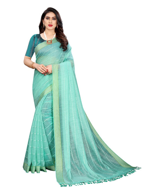 Generic Women's Cotton Saree With Blouse (Rama, 5-6Mtrs)