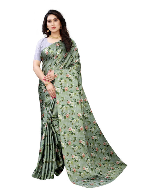 Generic Women's Soft Japan Satin Saree With Blouse (Green, 5-6Mtrs)
