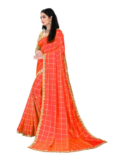 Generic Women's Sana Silk Saree With Blouse (Orange, 5-6mtrs)