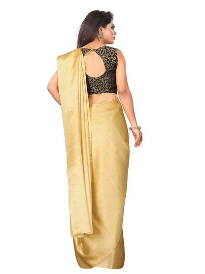 Generic Women's Satin Saree With Blouse (Gold, 5-6mtrs)