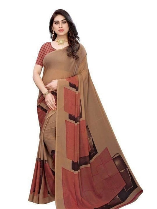 Generic Women's Georgette Saree With Blouse (Coffee, 5-6mtrs)