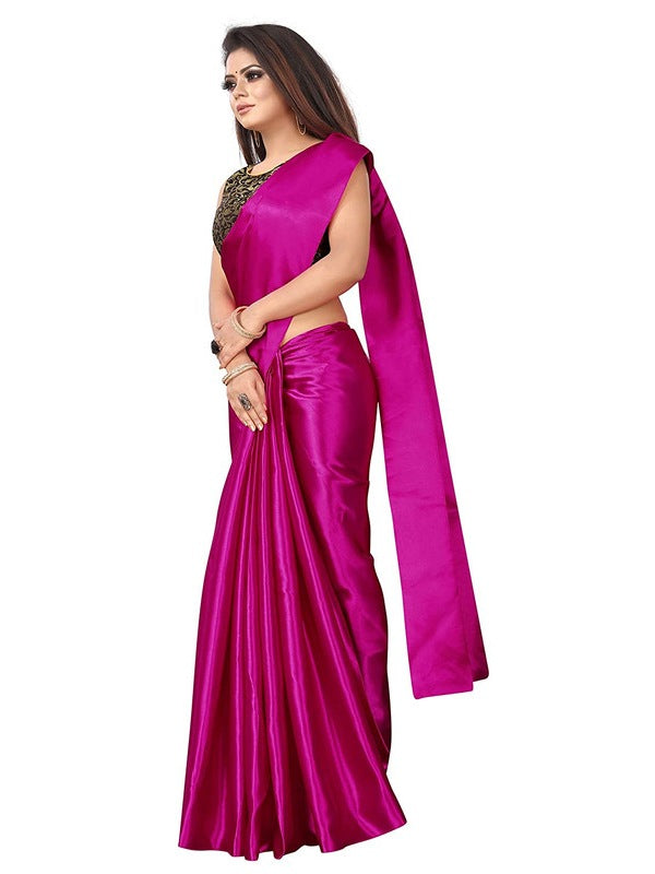 Generic Women's Satin Saree With Blouse (Rani, 5-6mtrs)