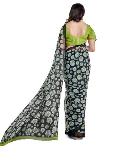 Generic Women's Georgette Saree With Blouse (Green, 5-6mtrs)