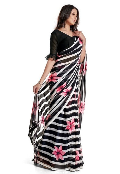 Generic Women's Georgette Saree With Blouse (Pink, 5-6mtrs)