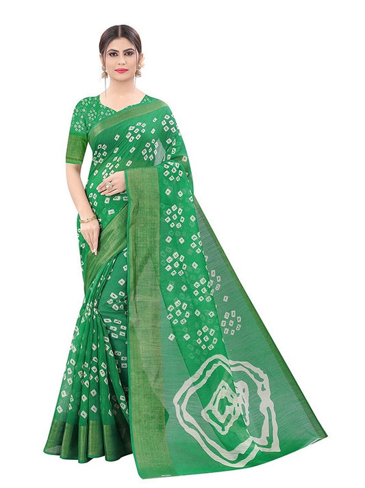 Generic Women's Cotton Silk Saree With Blouse (Light Green, 5-6mtrs)