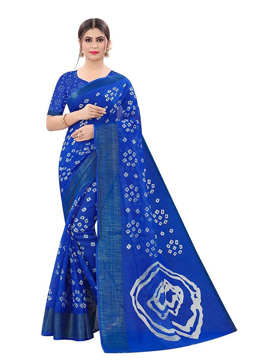 Generic Women's Cotton Silk Saree With Blouse (Royal Blue, 5-6mtrs)