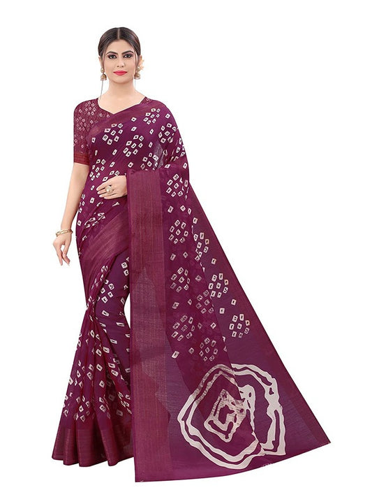 Generic Women's Cotton Silk Saree With Blouse (Purple, 5-6mtrs)