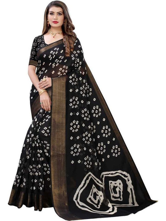 Generic Women's Cotton Silk Saree With Blouse (Black, 5-6mtrs)