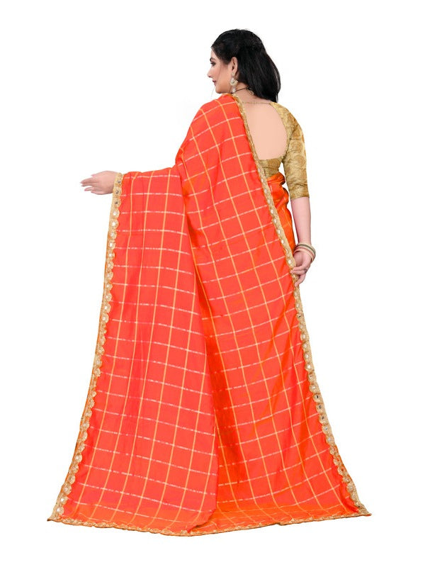 Generic Women's Sana Silk Saree With Blouse (Orange, 5-6mtrs)
