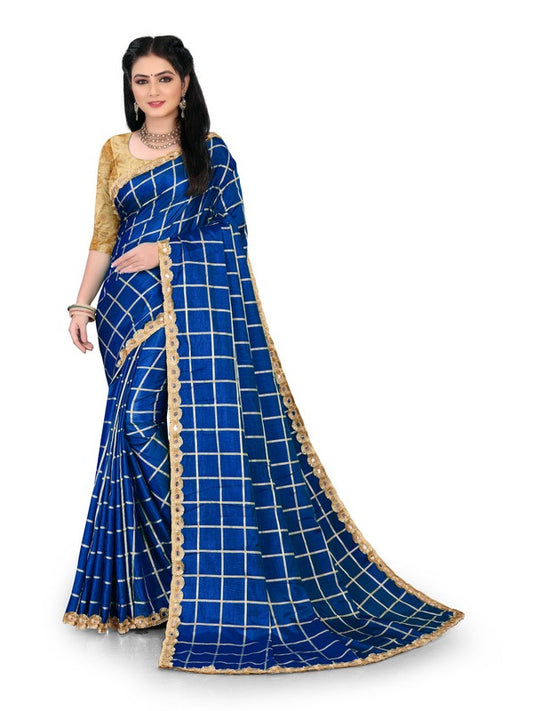 Generic Women's Sana Silk Saree With Blouse (Royal Blue, 5-6mtrs)