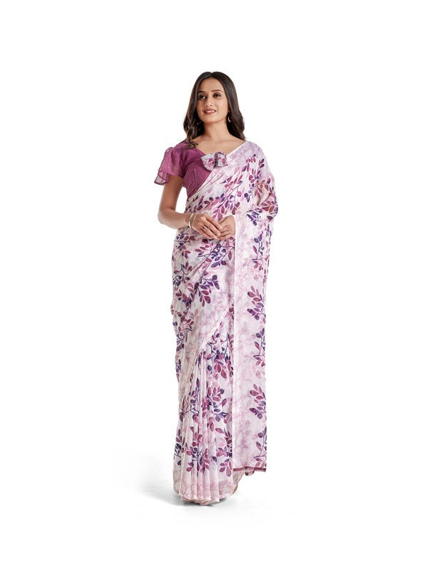 Generic Women's Georgette Saree With Blouse (Pink, 5-6mtrs)
