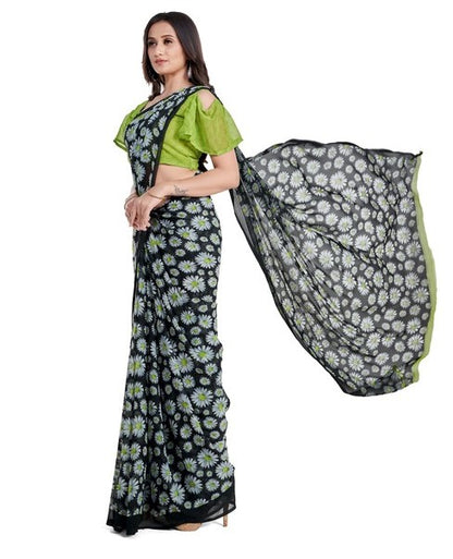 Generic Women's Georgette Saree With Blouse (Green, 5-6mtrs)