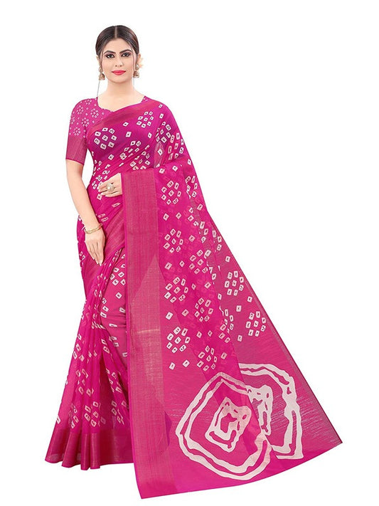 Generic Women's Cotton Silk Saree With Blouse (Pink, 5-6mtrs)