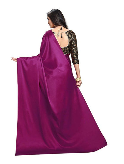 Generic Women's Satin Saree With Blouse (Wine, 5-6mtrs)