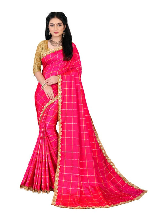 Generic Women's Sana Silk Saree With Blouse (Pink, 5-6mtrs)