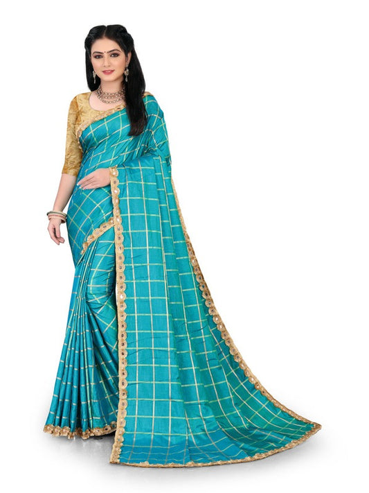 Generic Women's Sana Silk Saree With Blouse (Sky Blue, 5-6mtrs)