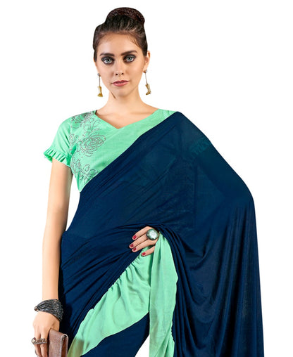 Generic Women's Lycra Saree With Blouse (Blue, 5-6Mtrs)