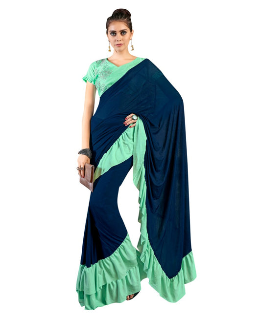 Generic Women's Lycra Saree With Blouse (Blue, 5-6Mtrs)