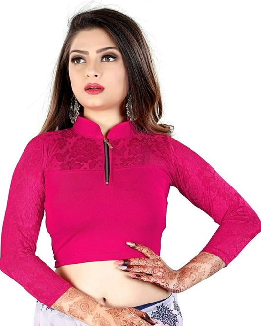 Generic Women's 3/4 th Sleeve Cotton Lycra Readymade Blouse (Pink, Free Size)