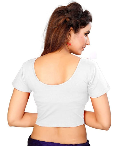 Generic Women's Short Sleeve Cotton Lycra Readymade Blouse (White, Free Size)
