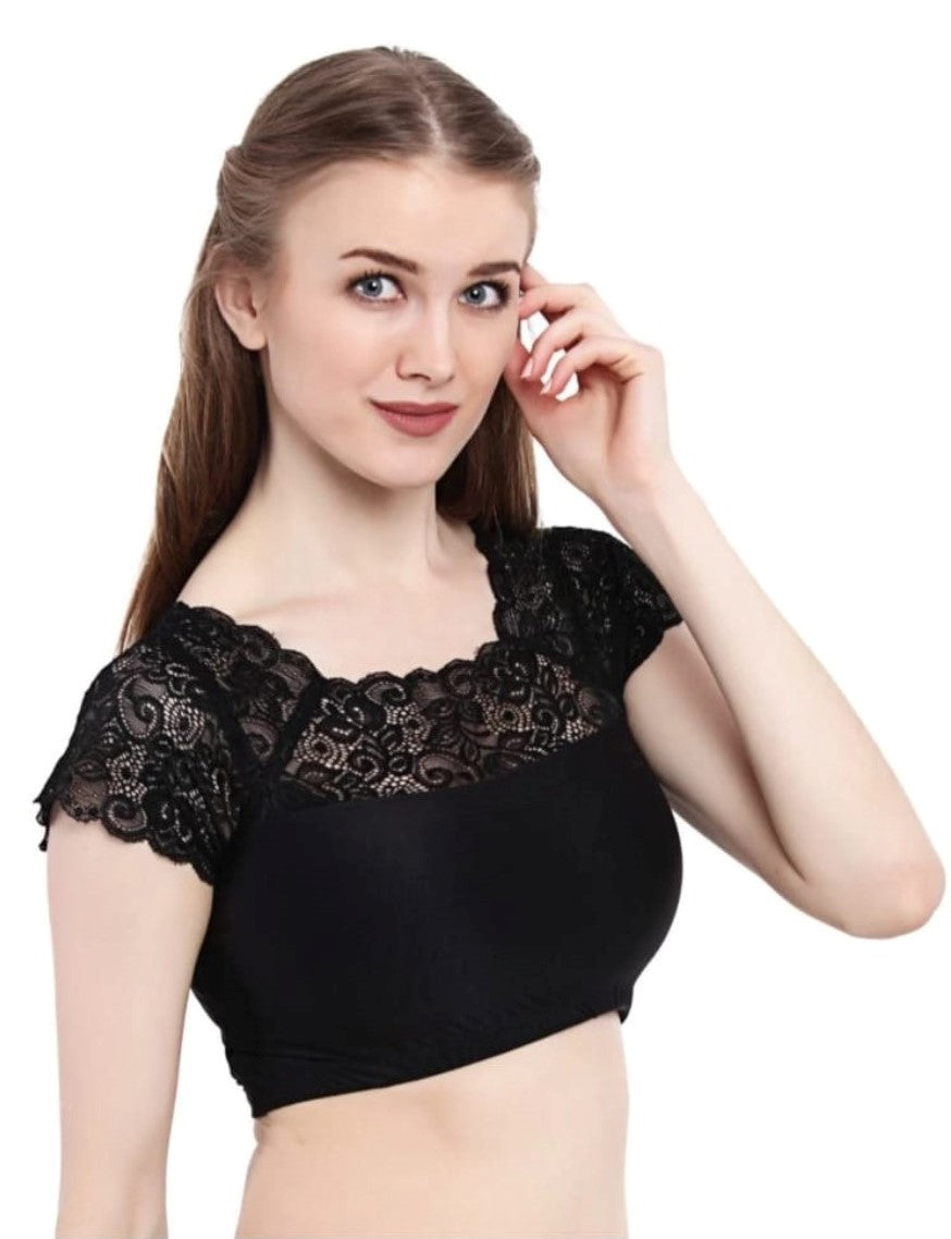 Generic Women's Short Sleeve Cotton Lycra Readymade Blouse (Black, Free Size)